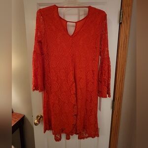 HAANI Tangerine Orange Floral Lace Dress